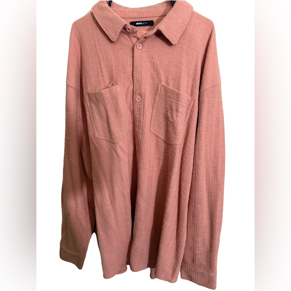 Men’s Pink textured Button-Up Shirt